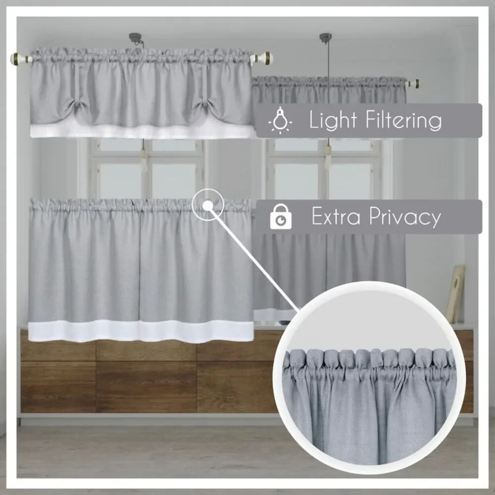 Woven Trends Two-Tone Window Curtain Tier Pair & Valance Set, Double Layer Small